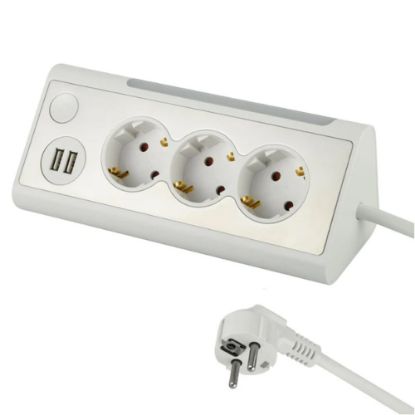 Immagine di MULTIPRESA AD ANGOLO BIANCA CON 3 PRESE SCHUKO E 2 USB ELECTRALINE