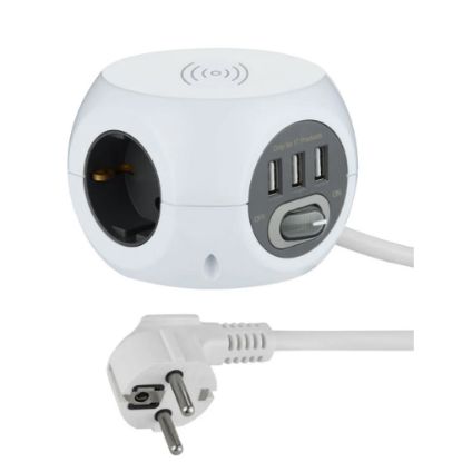 Immagine di MULTIPRESA CUBO WIRELESS BIANCA CON 3 PRESE SCHUKO E 3 USB ELECTRALINE