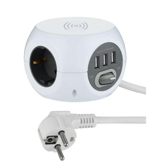 Immagine di MULTIPRESA CUBO WIRELESS BIANCA CON 3 PRESE SCHUKO E 3 USB ELECTRALINE
