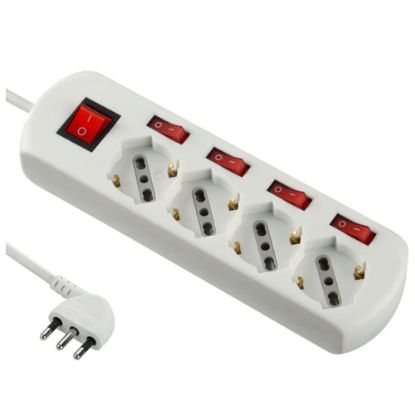 Immagine di MULTIPRESA UNIVERSALE BIANCA CON 4 PRESE E 5 INTERRUTTORI ELECTRALINE