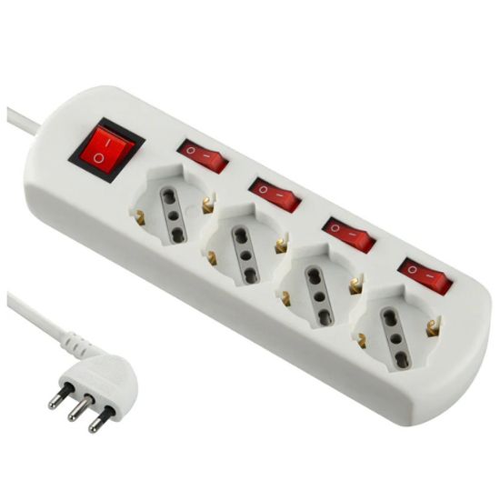 Immagine di MULTIPRESA UNIVERSALE BIANCA CON 4 PRESE E 5 INTERRUTTORI ELECTRALINE