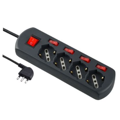 Immagine di MULTIPRESA UNIVERSALE NERA CON 4 PRESE E 5 INTERRUTTORI ELECTRALINE