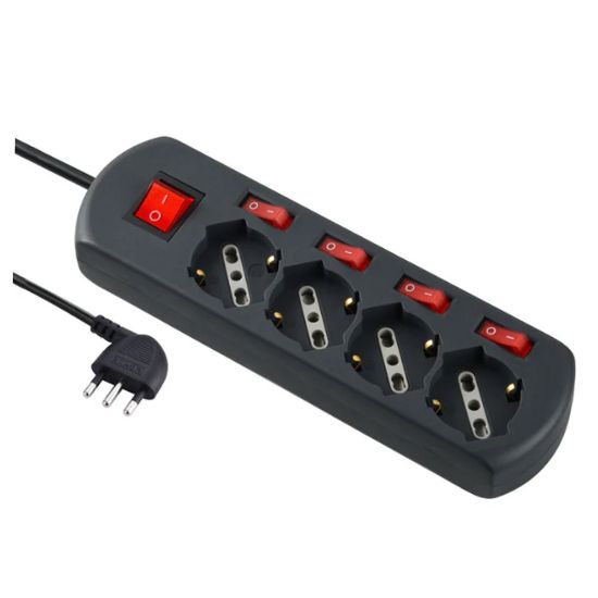 Immagine di MULTIPRESA UNIVERSALE NERA CON 4 PRESE E 5 INTERRUTTORI ELECTRALINE
