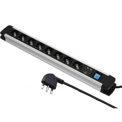 Immagine di MULTIPRESA ALLUMINIO 2 MT CON 8 PRESE, 2 USB E INTERRUTTORE CAVO 3x1,5 MM ELECTRALINE