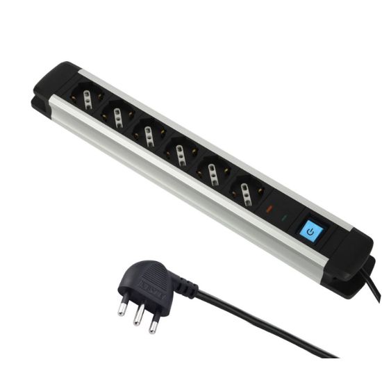 Immagine di MULTIPRESA 2 MT CON 6 PRESE UNIVERSALI E INTERRUTTORE CAVO 3x1 MM ELECTRALINE