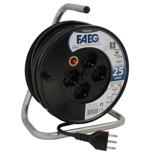 Immagine di AVVOLGICAVO 25 MT CAVO 3x1,5 MM CON 4 PRESE SCHUKO E BIVALENTI F.A.E.G