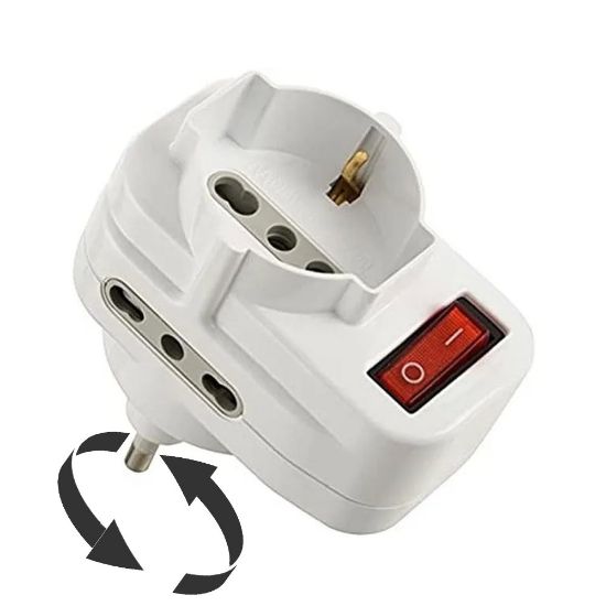 Immagine di ADATTATORE CON INTERRUTTORE 1 SCHUKO E 2 BIVALENTI ELECTRALINE