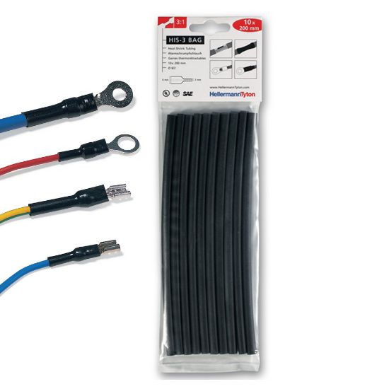 Immagine di GUAINA TERMORESTRINGENTE 3:1 NERO 6/2 HIS-3 BLISTER 10 PZ HELLERMANNTYTON