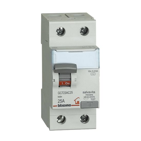 Immagine di INTERRUTTORE DIFFERENZIALE 2 POLI 25A SALVAVITA 2 MODULI DIN BTICINO