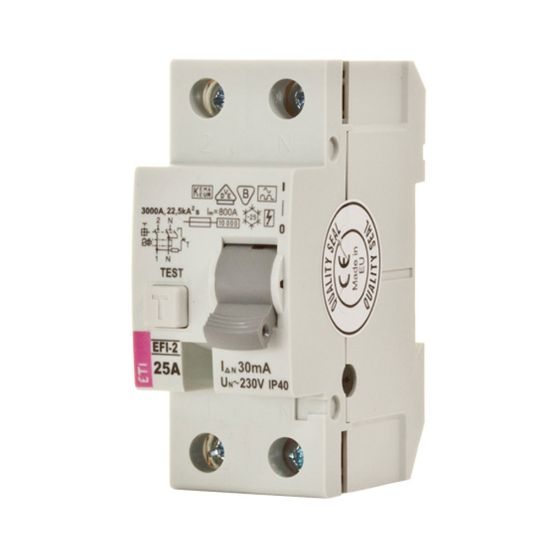 Immagine di INTERRUTTORE DIFFERENZIALE PURO 2 POLI AC 25A 30MA SALVAVITA 2 MODULI DIN ETIMAT