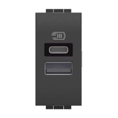 Immagine di CARICATORE USB TIPO A E TIPO C 1 MODULO ANTRACITE SERIE LIVING