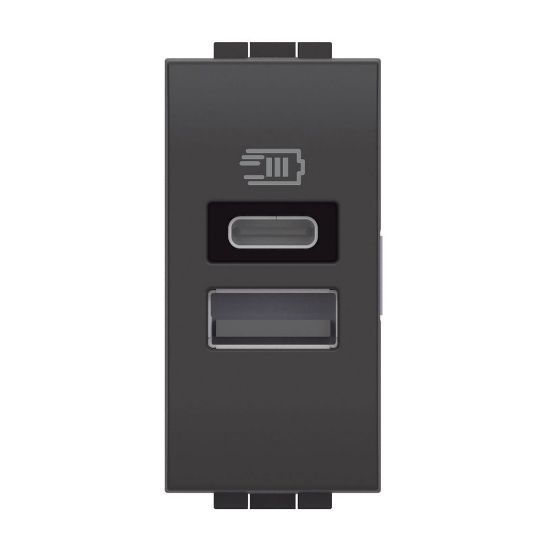 Immagine di CARICATORE USB TIPO A E TIPO C 1 MODULO ANTRACITE SERIE LIVING
