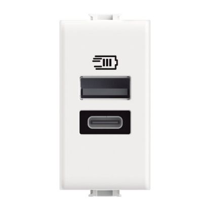 Immagine di CARICATORE USB TIPO A E TIPO C 1 MODULO BIANCO SERIE MATIX