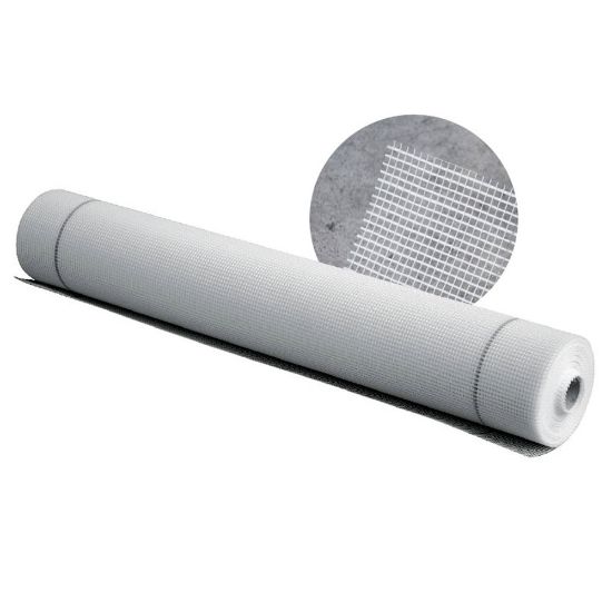Immagine di RETE IN FIBRA DI VETRO PER ARMATURE MAGLIA 4X5 MM BIANCA VTX 160 GRAMMI H.100 CM ROTOLO DA 50 MQ STAMPLAST