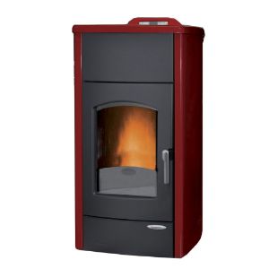 Immagine di TERMO STUFA A PELLET GRETA IDROPLUS ACCIAIO ROSSO BORDEAUX KW18 LAMINOX