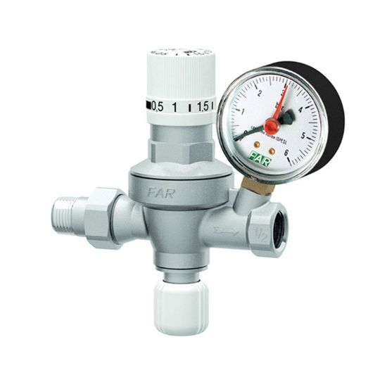 Immagine di GRUPPO DI RIEMPIMENTO Ø 1/2" BOCCHETTONATO PRETARABILE CON MANOMETRO FAR