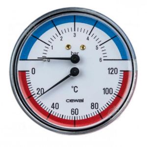 Immagine di TERMOMANOMETRO CON ATTACCO POSTERIORE SCALA 0-120°/0-6 BAR Ø 80 MM . ATTACCO 1/2"M.