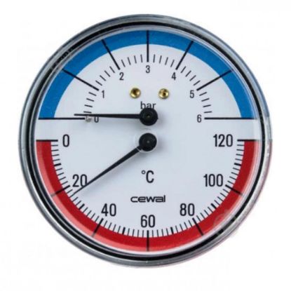 Immagine di TERMOMANOMETRO CON ATTACCO POSTERIORE SCALA 0-120°/0-6 BAR Ø 80 MM . ATTACCO 1/2"M.