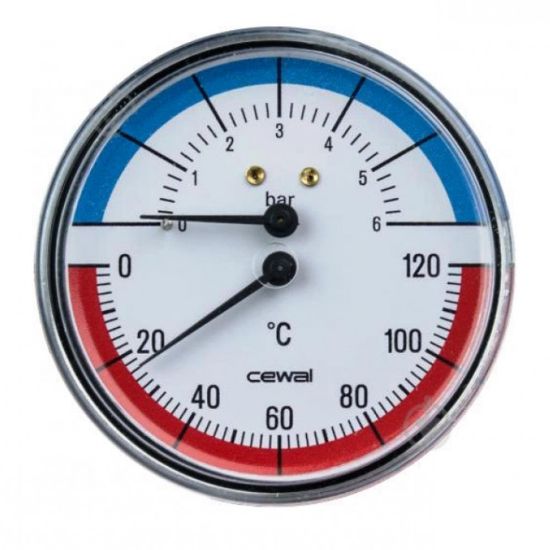 Immagine di TERMOMANOMETRO CON ATTACCO POSTERIORE SCALA 0-120°/0-6 BAR Ø 80 MM . ATTACCO 1/2"M.