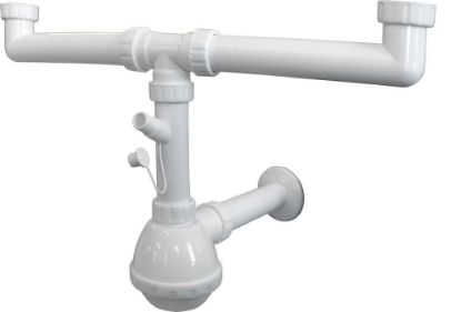 Immagine di SIFONE LAVELLO 2 VASCHETTE Ø 1 1/4" PVC PIU SCARICO LAVATRICE GHIDINI