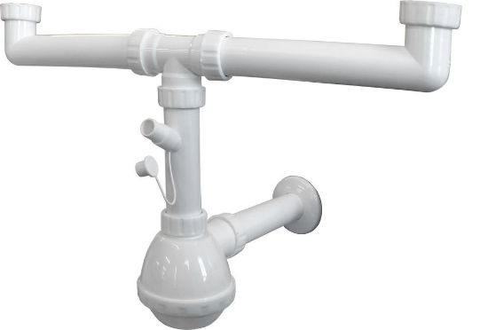 Immagine di SIFONE LAVELLO 2 VASCHETTE Ø 1 1/4" PVC PIU SCARICO LAVATRICE GHIDINI