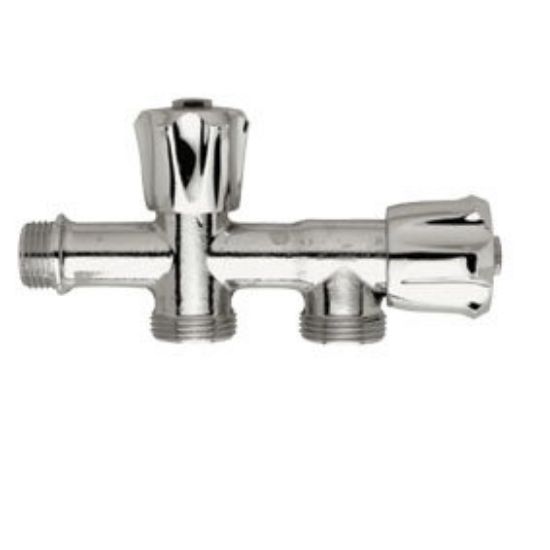 Immagine di RUBINETTO DOPPIO ATTACCO Ø 1/2" LAVATRICE PIU LAVASTOVIGLIE CROMATO LUXOR