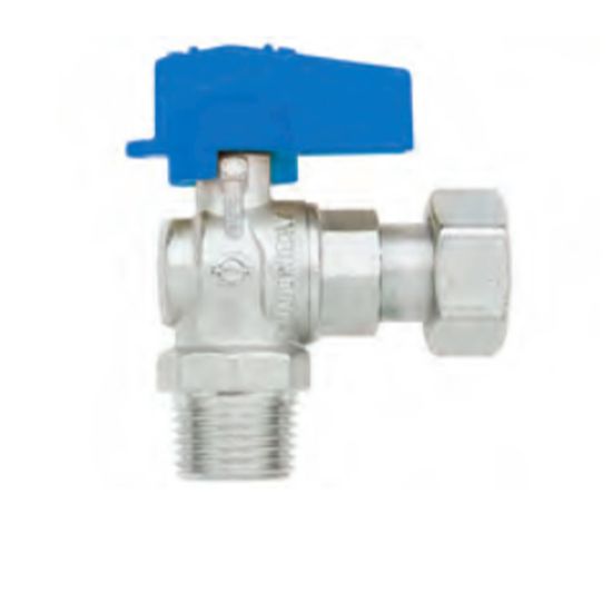 Immagine di VALVOLA A SQUADRO Ø 1/2" M CON GIRELLO 1/2" LEVA BLU