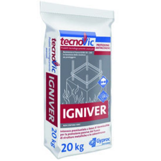 Immagine di INTONACO IGNIVER ANTINCENDIO PREMISCELATO A BASE DI GESSO E VERMICULITE PER INTERNI SACCO DA 20 KG