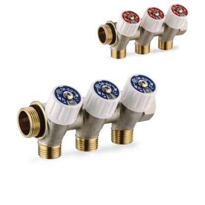 Immagine di COLLETTORE SANITARIO Ø 3/4" MF 2 VIE DA 1/2" CON RUBINETTI ED AUTOTENUTA TE-SA