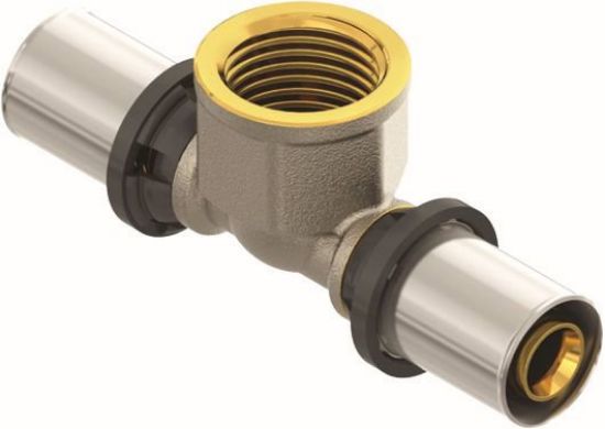 Immagine di TEE CON DERIVAZIONE FEMMINA FILETTATO NICHELATO Ø 26x3/4"FX26 MM FIVPRESS