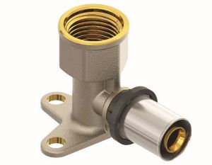 Immagine di RACCORDO A GOMITO ATTACCO FEMMINA CON FLANGIA NICHELATO Ø 20 MM PER 1/2" FIVPRESS