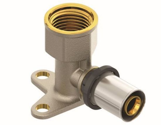 Immagine di RACCORDO A GOMITO ATTACCO FEMMINA CON FLANGIA NICHELATO Ø 20 MM PER 1/2" FIVPRESS