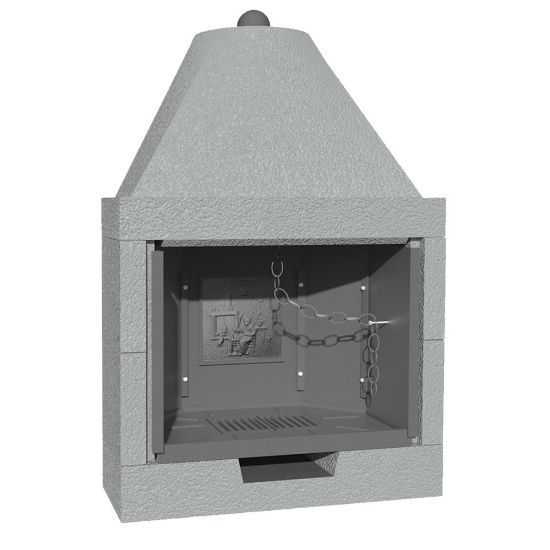 Immagine di CAMINO A LEGNA BIVALENTE IN CEMENTO CON FOCOLARE IN GHISA M 100 TGH MARSICAMIN