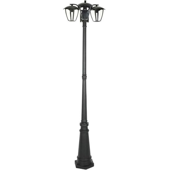Immagine di LAMPIONE DA GIARDINO CON TRE PORTALAMPADA ATTACCO E27 A SFERA FISSAGGIO A TERRA COLORE NERO H.199 CM VT-740 V-TAC