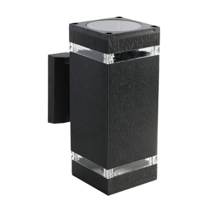 Immagine di APPLIQUE A MURO FORMA QUADRATA DA ESTERNO CON 2 PORTALAMPADA ATTACCO E27 DOPPIO FASCIO LUMINOSO COLORE NERO IP44 VT-968 V-TAC