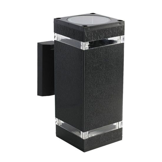 Immagine di APPLIQUE A MURO FORMA QUADRATA DA ESTERNO CON 2 PORTALAMPADA ATTACCO E27 DOPPIO FASCIO LUMINOSO COLORE NERO IP44 VT-968 V-TAC