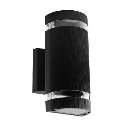 Immagine di APPLIQUE A MURO FORMA ROTONDA DA ESTERNO CON 2 PORTALAMPADA ATTACCO E27 DOPPIO FASCIO LUMINOSO COLORE NERO IP44 VT-967 V-TAC