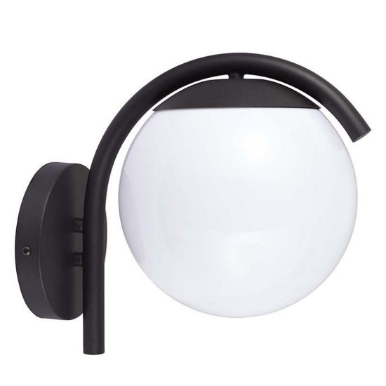 Immagine di APPLIQUE A MURO CON SFERA OPALE INFERIORE CON PORTALAMPADA ATTACCO E27 COLORE NERO IP44 VT-1150 V-TAC