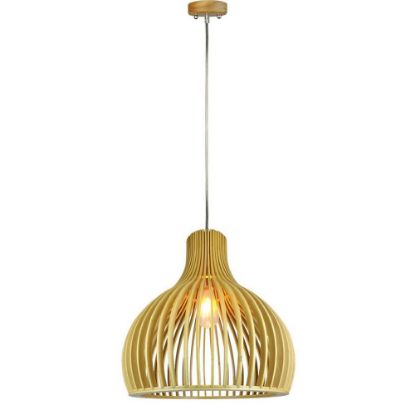 Immagine di LAMPADA A SOSPENSIONE IN LEGNO CON PARALUME A IMBUTO Ø35 x H 45 CM PORTALAMPADA ATTACCO E27 VT-3450 V-TAC