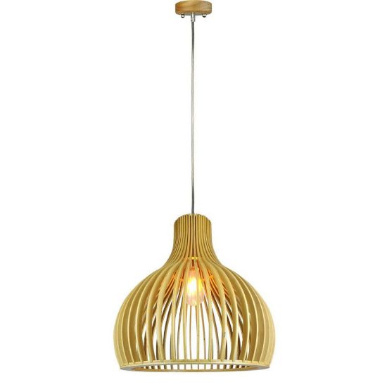 Immagine di LAMPADA A SOSPENSIONE IN LEGNO CON PARALUME A IMBUTO Ø35 x H 45 CM PORTALAMPADA ATTACCO E27 VT-3450 V-TAC