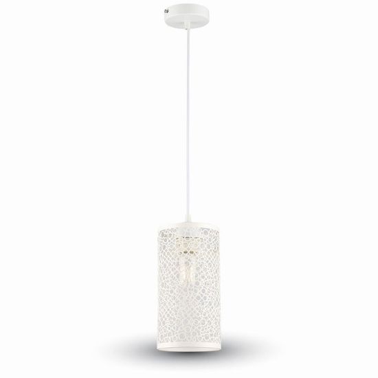 Immagine di LAMPADA A SOSPENSIONE A CILINDRO ALVEOLARE IN METALLO COLORE BIANCO Ø13 x H 25 CM PORTALAMPADA ATTACCO E27 VT-7131-MW V-TAC
