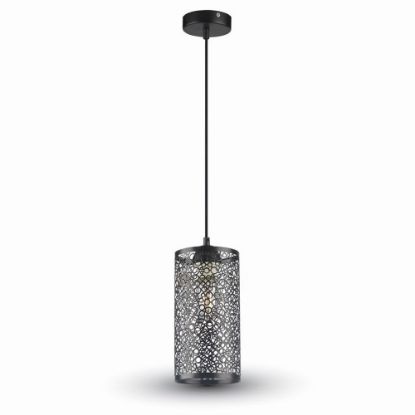 Immagine di LAMPADA A SOSPENSIONE A CILINDRO ALVEOLARE IN METALLO COLORE NERO Ø13 x H 25 CM PORTALAMPADA ATTACCO E27 VT-7131-MB V-TAC