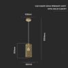 Immagine di LAMPADA A SOSPENSIONE A CILINDRO ALVEOLARE IN METALLO COLORE ORO SATINATO Ø13 x H 25 CM PORTALAMPADA ATTACCO E27 VT-7131-CG V-TAC
