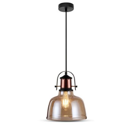 Immagine di LAMPADA A SOSPENSIONE IN VETRO AMBRATO E METALLO Ø22 x H 28 CM PORTALAMPADA ATTACCO E27 VT-7220-A V-TAC