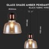 Immagine di LAMPADA A SOSPENSIONE IN VETRO AMBRATO E METALLO Ø22 x H 28 CM PORTALAMPADA ATTACCO E27 VT-7220-A V-TAC
