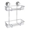 Immagine di PORTA OGGETTI DOCCIA A VENTOSA RETTANGOLARE 2 RIPIANI IN FILO CROMO GEDY
