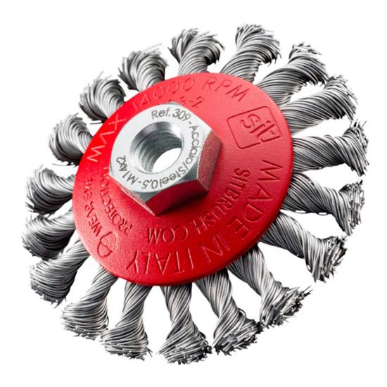 Immagine di SPAZZOLA CONICA RITORTA IN ACCIAIO PER SMERIGLIATRICE DIAMETRO 95MM