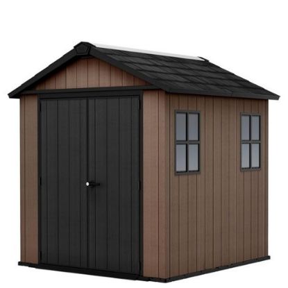 Immagine di CASETTA GIARDINO (NEWTON PLAS 757/775) IN RESINA CON FINESTRE EFFETTO LEGNO NATURALE MARRONE L.223,8 P.230 H.246 CM  KETER