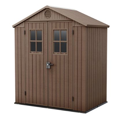 Immagine di CASETTA GIARDINO (DARWIN 6X4) IN RESINA CON FINESTRE EFFETTO LEGNO NATURALE MARRONE L.190 P.122 H.221 CM  KETER