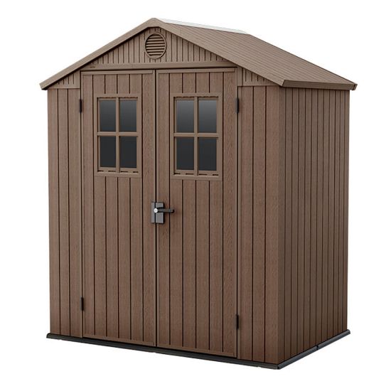 Immagine di CASETTA GIARDINO (DARWIN 6X4) IN RESINA CON FINESTRE EFFETTO LEGNO NATURALE MARRONE L.190 P.122 H.221 CM  KETER